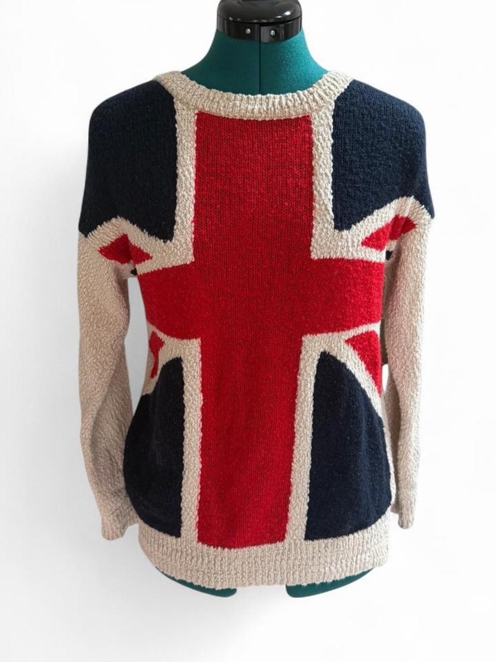 Forever 21 Union Jack Colorblock Knit Sweater - Red, Navy & Cream